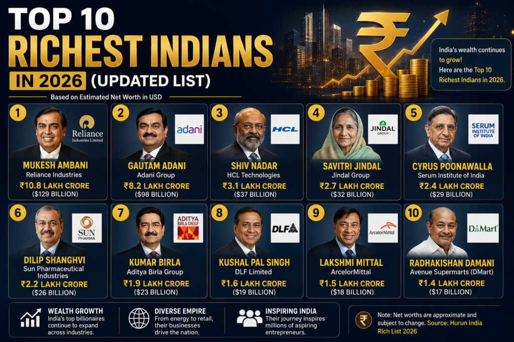 Top 10 Richest Indians in 2026 (upadate list)